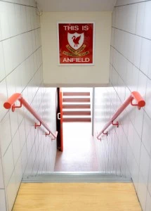 ANFIELD, LIVERPOOL - SEPTEMBER 17: The player's tunnel and newly reinstated This is Anfield sign (thought to date from c1974-1988) at Anfield Stadium, Liverpool, England on September 17th 2012. (photo; Andrew Powell/LFC)